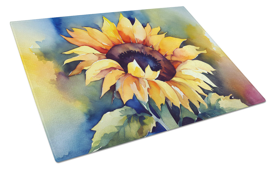 Sunflowers in Watercolor Glass Cutting Board 3