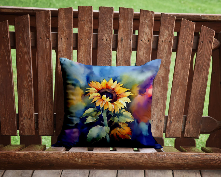 Square Sunflowers in Watercolor Throw Pillow 2