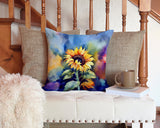 Square Sunflowers in Watercolor Throw Pillow 2