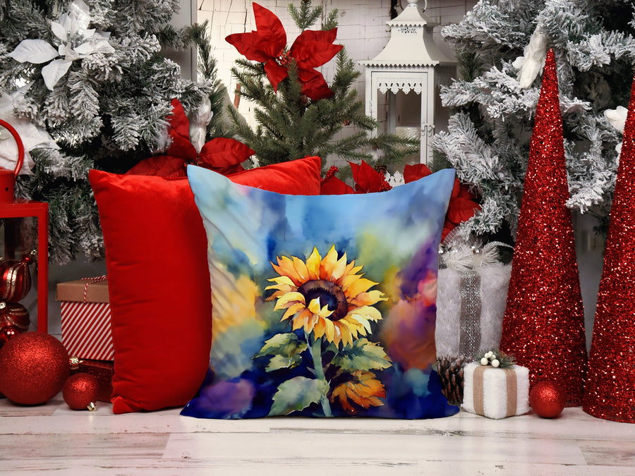 Square Sunflowers in Watercolor Throw Pillow 2