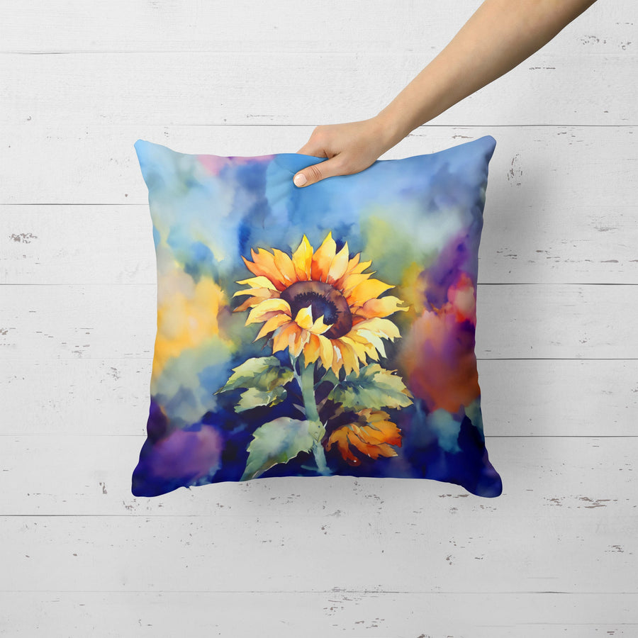 Square Sunflowers in Watercolor Throw Pillow 6