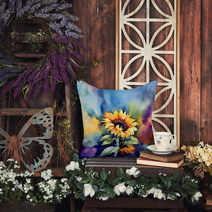 Square Sunflowers in Watercolor Throw Pillow 6