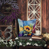 Square Sunflowers in Watercolor Throw Pillow 6