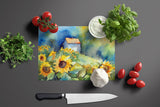 Sunflowers in Watercolor Glass Cutting Board 1
