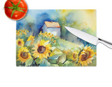 Sunflowers in Watercolor Glass Cutting Board 1