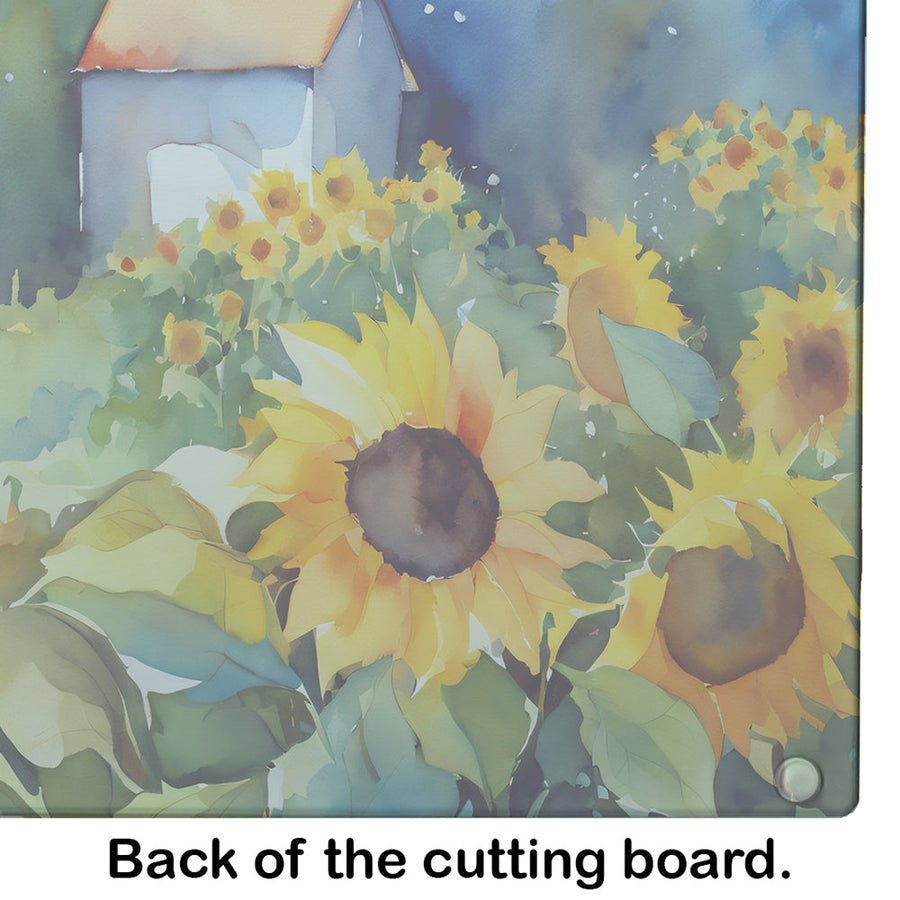 Sunflowers in Watercolor Glass Cutting Board 1
