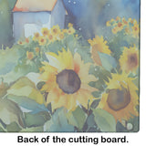 Sunflowers in Watercolor Glass Cutting Board 1
