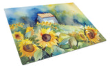 Sunflowers in Watercolor Glass Cutting Board 1