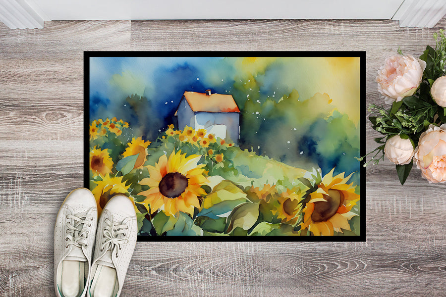 Sunflowers in Watercolor Doormat 2