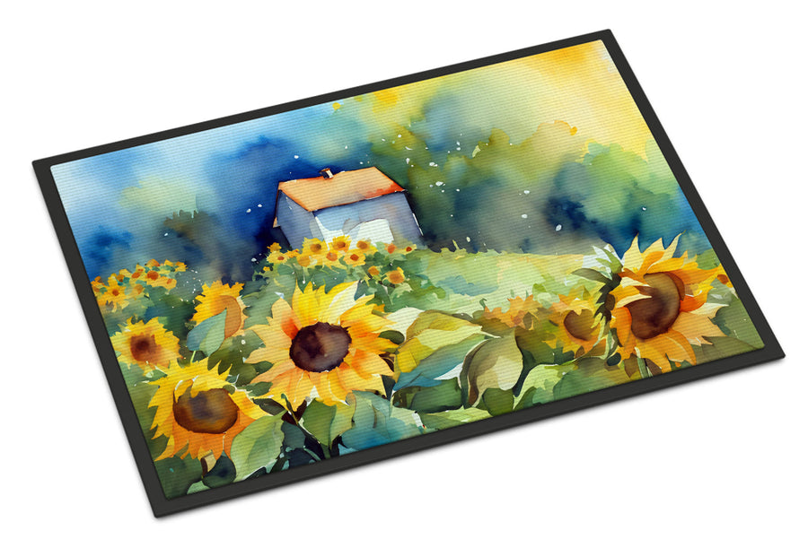Sunflowers in Watercolor Doormat 2
