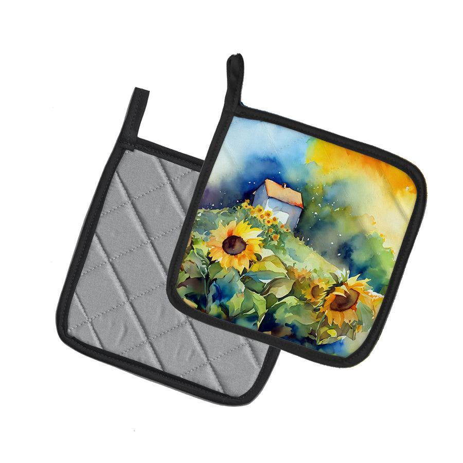 Sunflowers in Watercolor Pair of Pot Holders 1