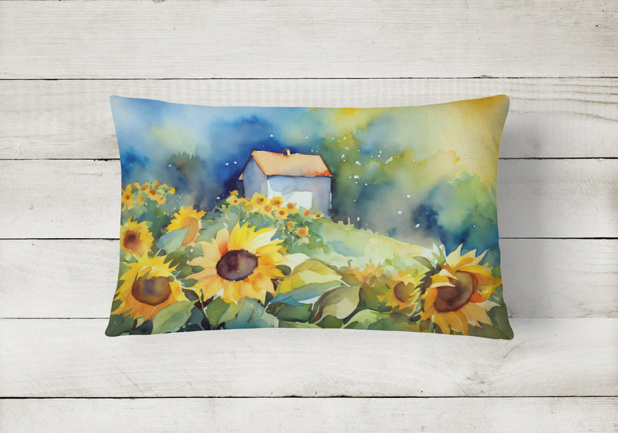 Rectangle Sunflowers in Watercolor Throw Pillow 6