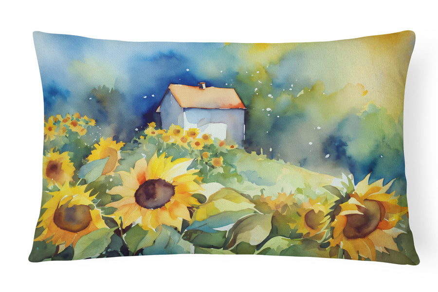Rectangle Sunflowers in Watercolor Throw Pillow 6