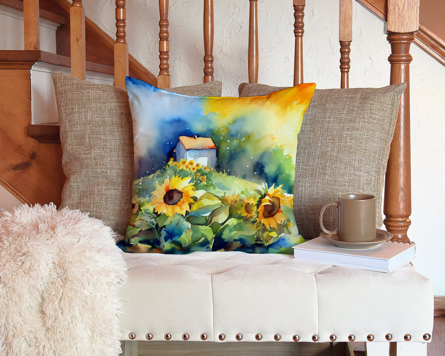 Square Sunflowers in Watercolor Throw Pillow 4