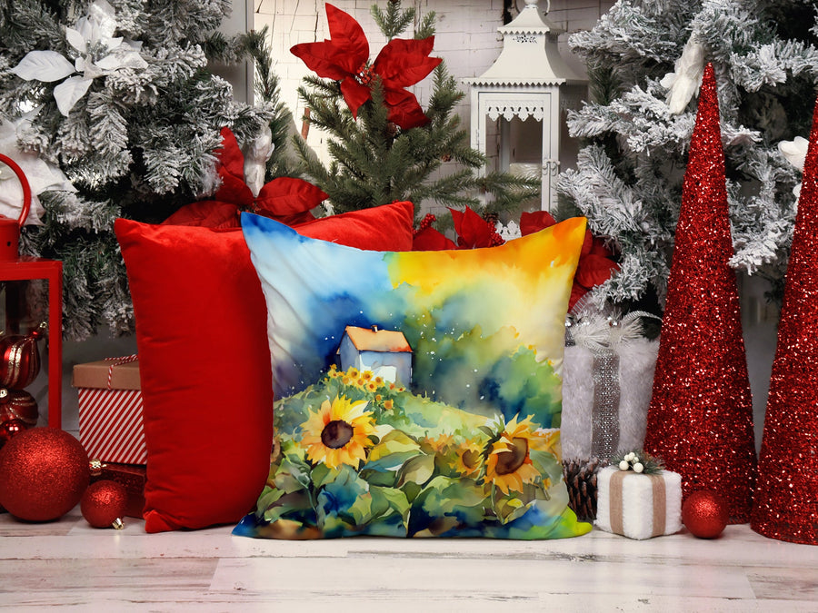 Square Sunflowers in Watercolor Throw Pillow 4