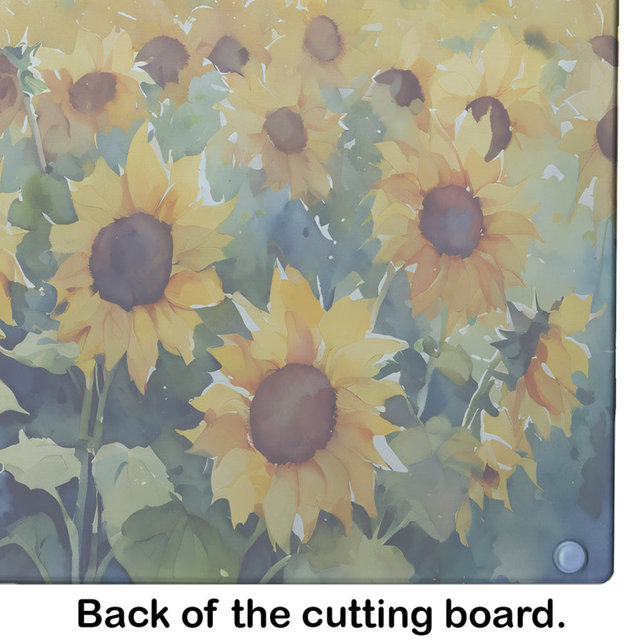 Sunflowers in Watercolor Glass Cutting Board 6