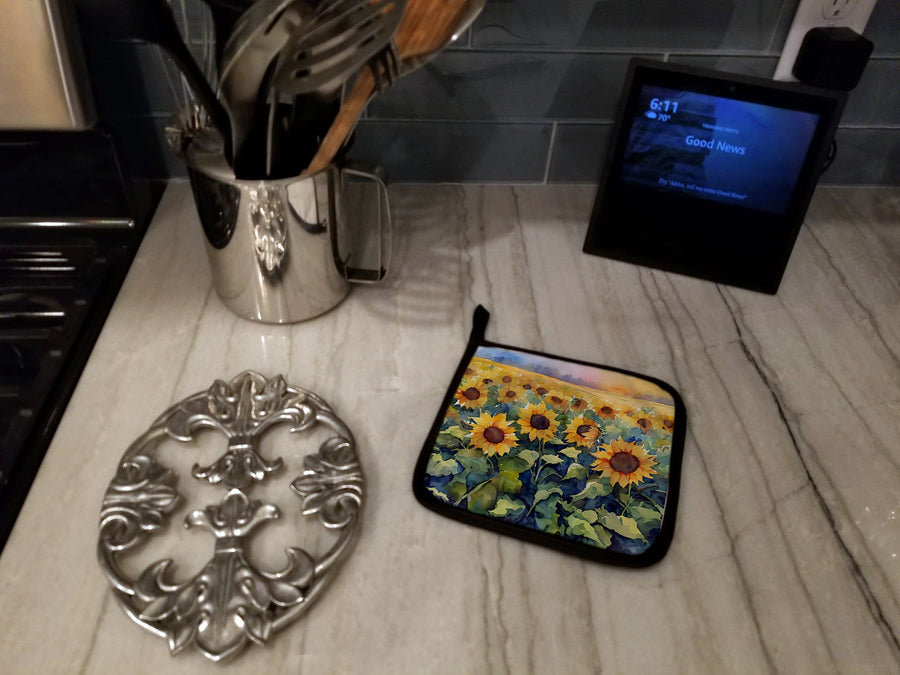 Sunflowers in Watercolor Pair of Pot Holders 5