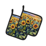 Sunflowers in Watercolor Pair of Pot Holders 5
