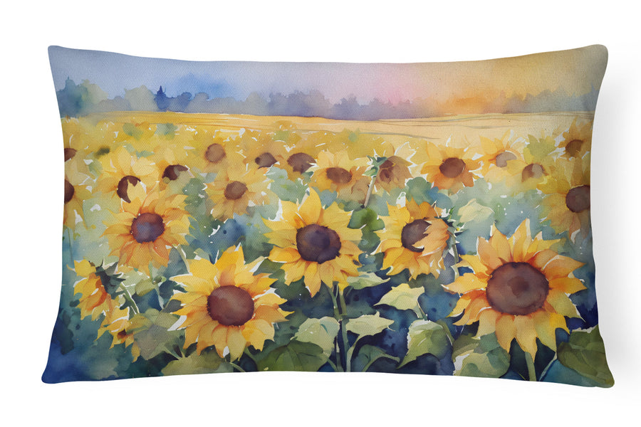 Rectangle Sunflowers in Watercolor Throw Pillow 1