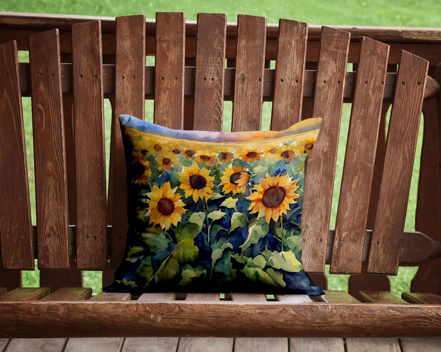 Square Sunflowers in Watercolor Throw Pillow 14