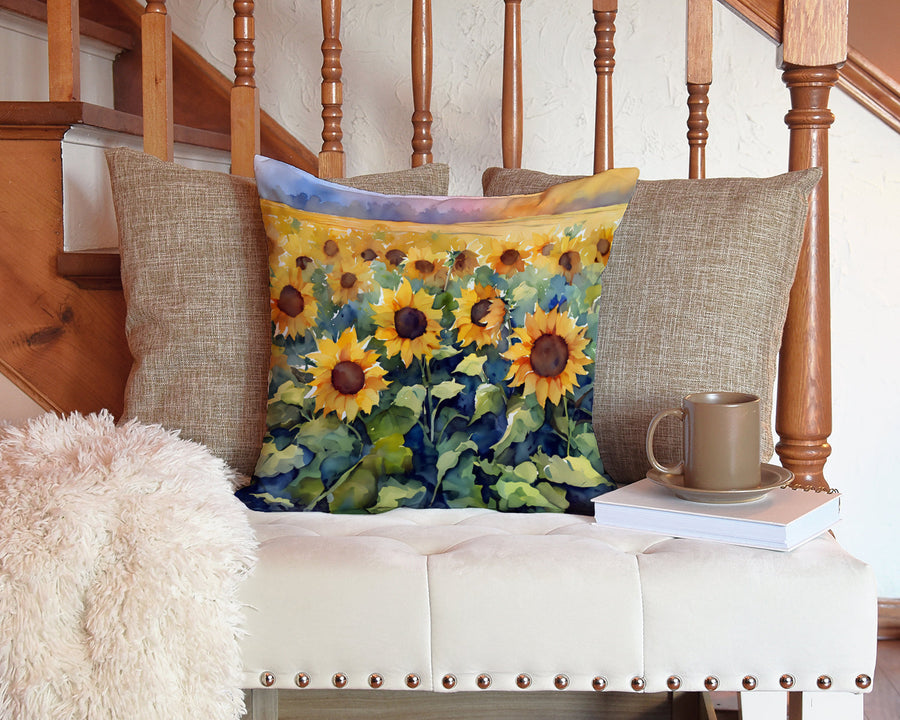 Square Sunflowers in Watercolor Throw Pillow 14