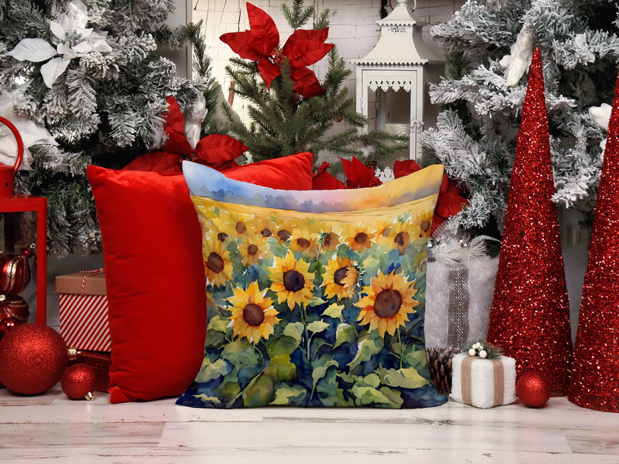 Square Sunflowers in Watercolor Throw Pillow 14