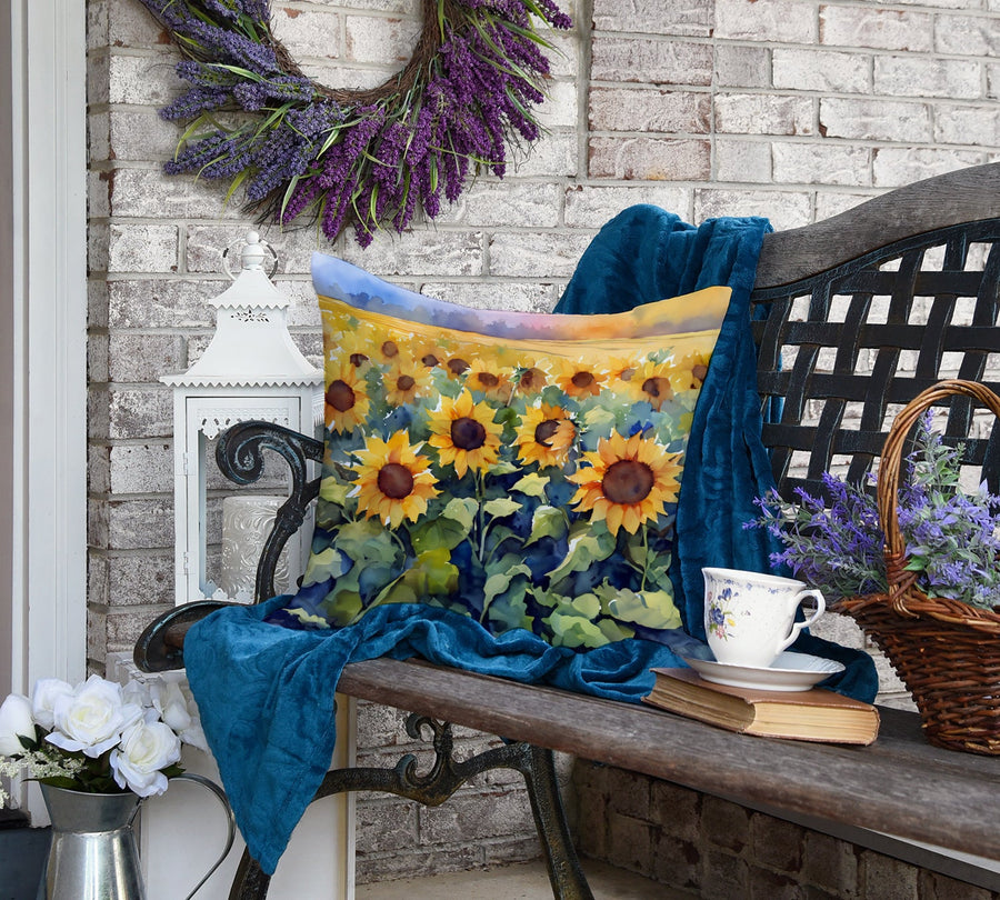 Square Sunflowers in Watercolor Throw Pillow 3