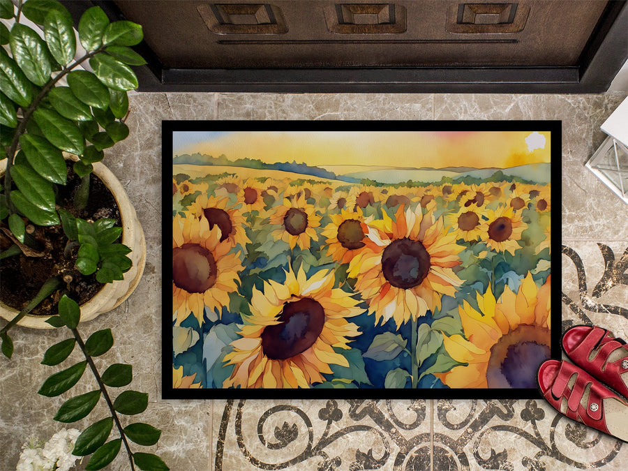 Kansas Sunflowers in Watercolor Doormat 3