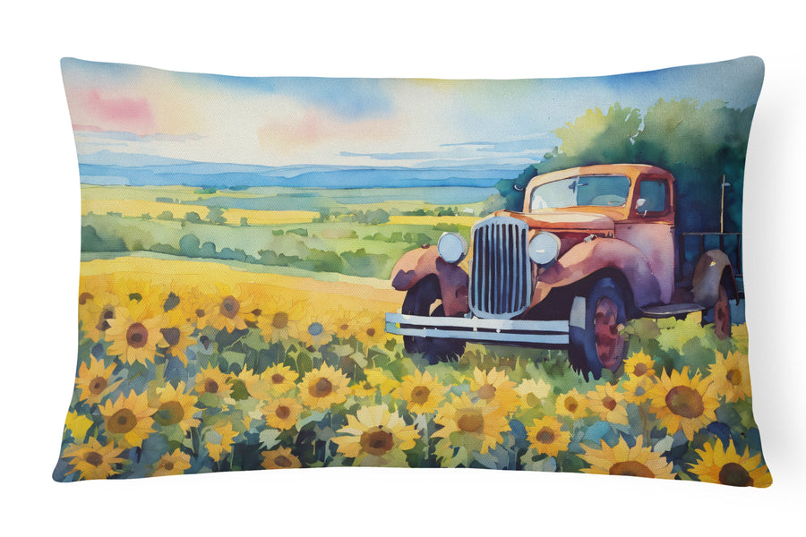 Rectangle Kansas Sunflowers in Watercolor Throw Pillow