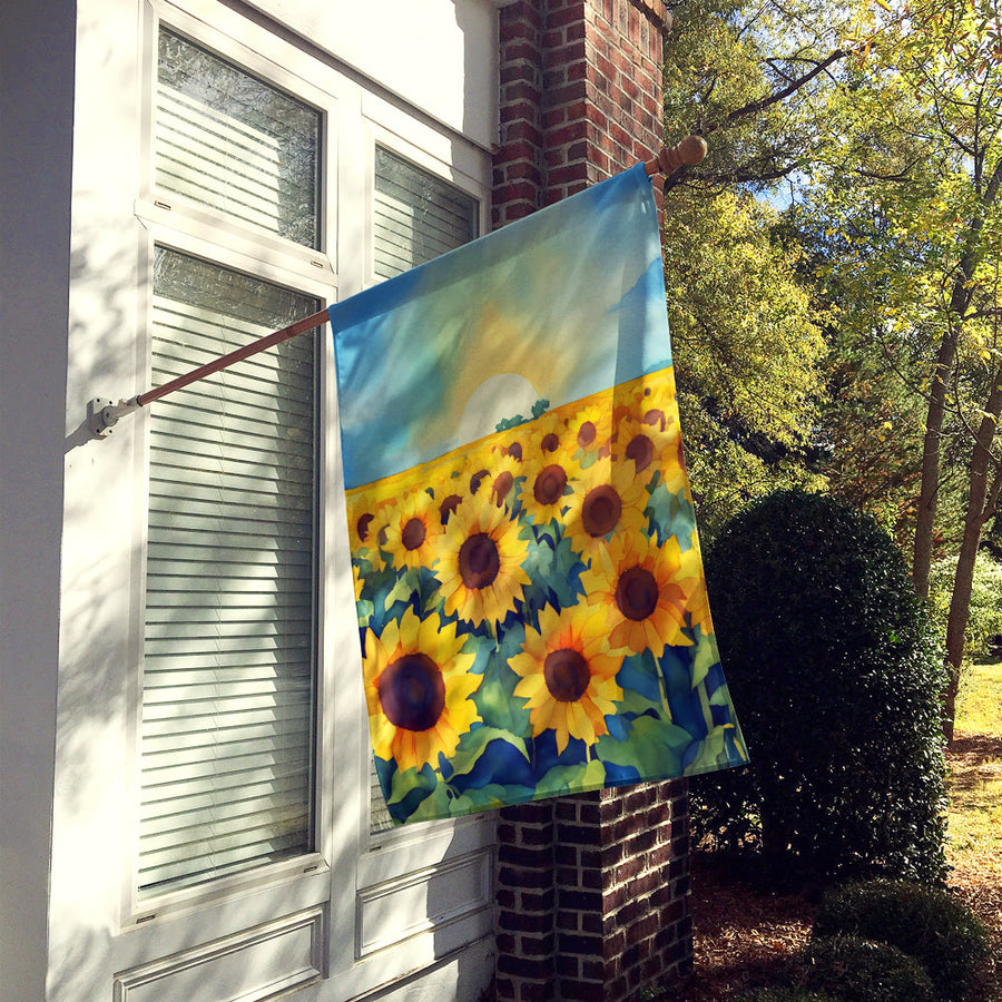 Kansas Sunflowers in Watercolor House Flag 2