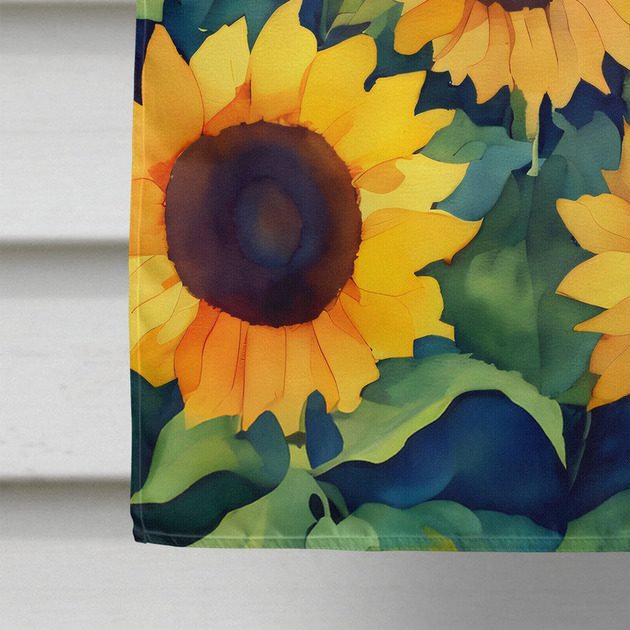 Kansas Sunflowers in Watercolor House Flag 2