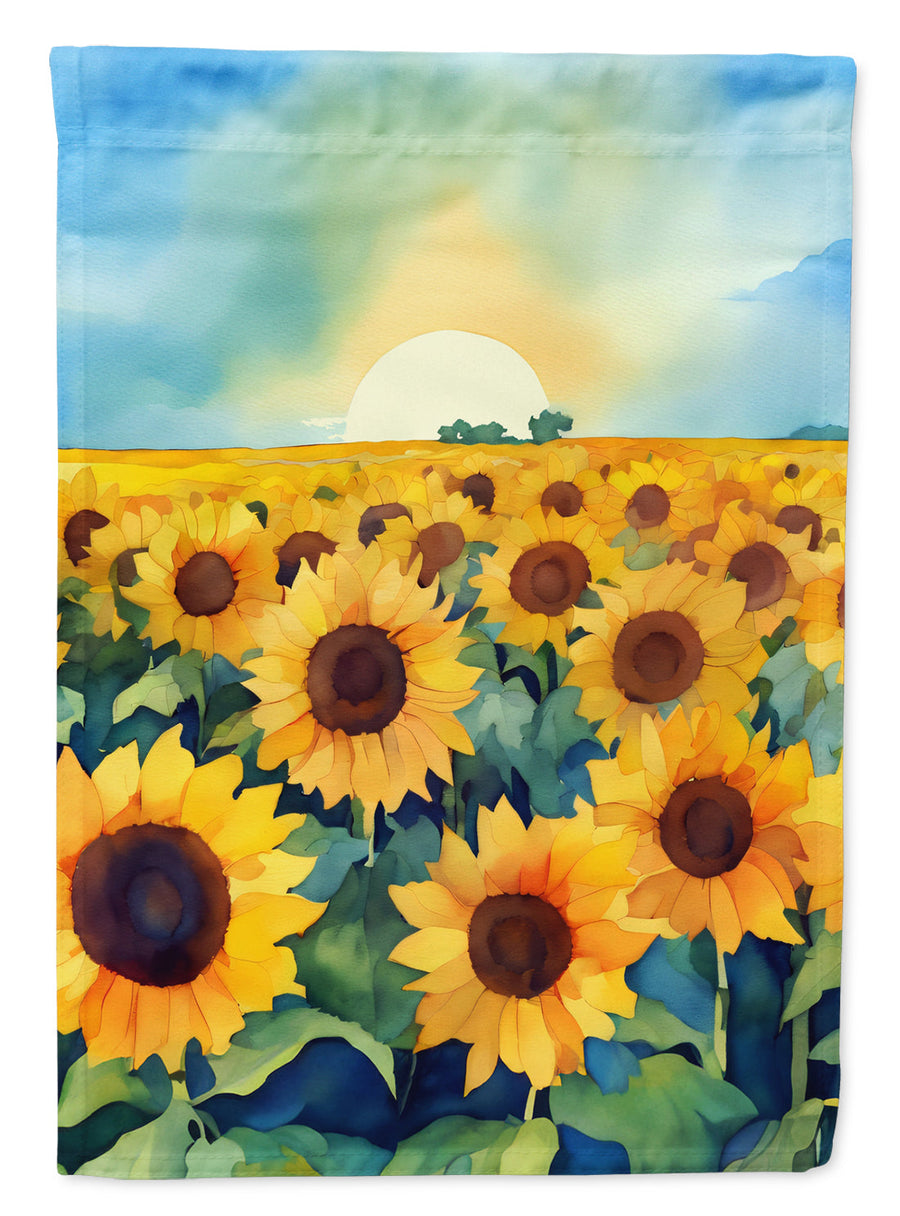 Kansas Sunflowers in Watercolor Garden Flag 1