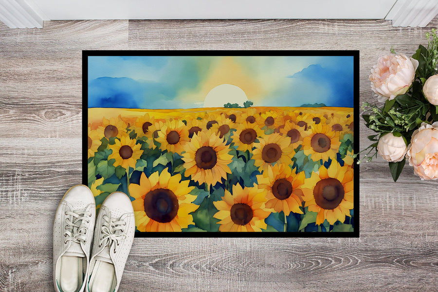 Kansas Sunflowers in Watercolor Doormat 2