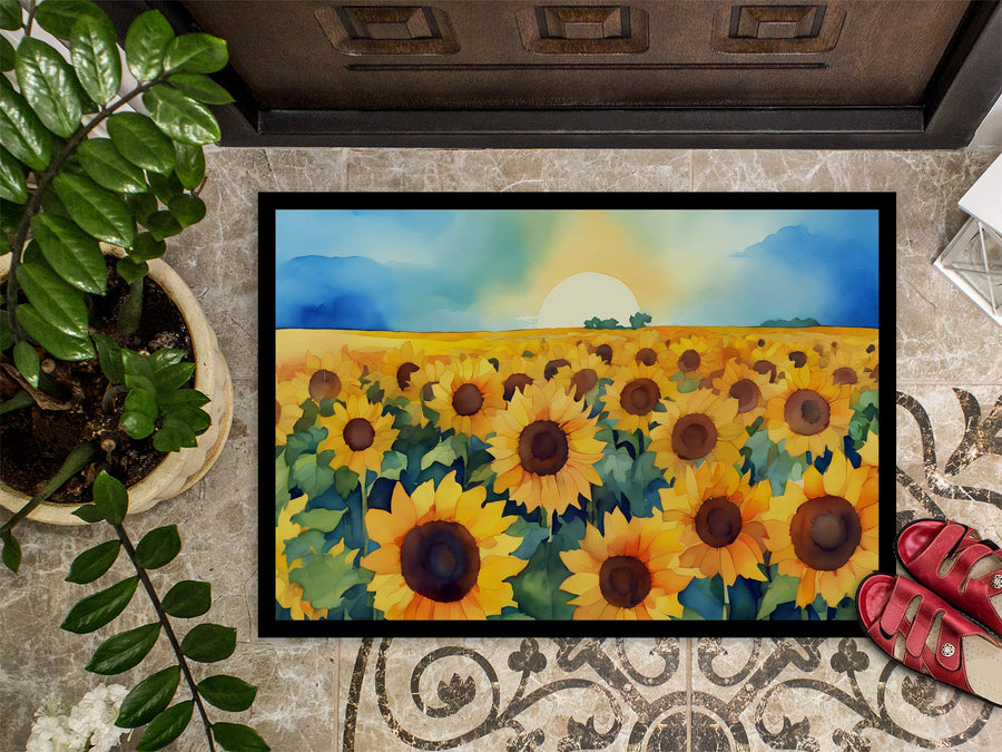 Kansas Sunflowers in Watercolor Doormat 2