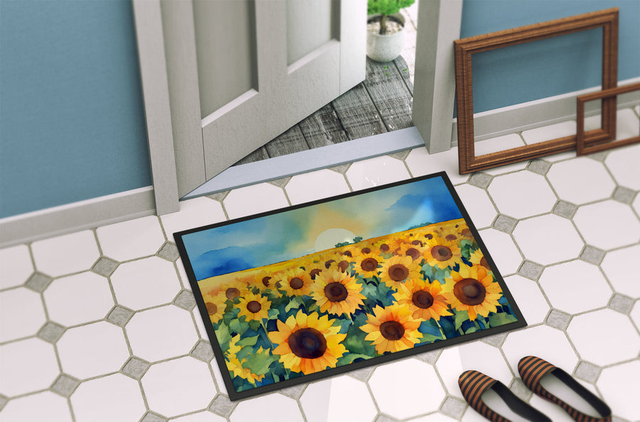 Kansas Sunflowers in Watercolor Doormat 2