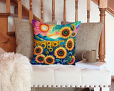 Square Colorful Sunflowers Throw Pillow 2