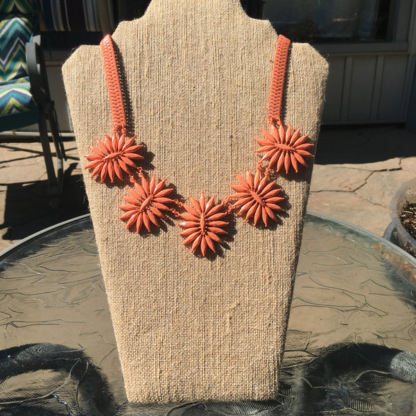 Floral Coated Necklace Set- Peach