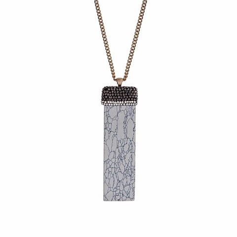 Gold Tone Natural Pendant Necklace with Accent Stones - White Howlite