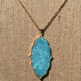 Gold Tone Moroccan Pendant Necklace- Turquoise