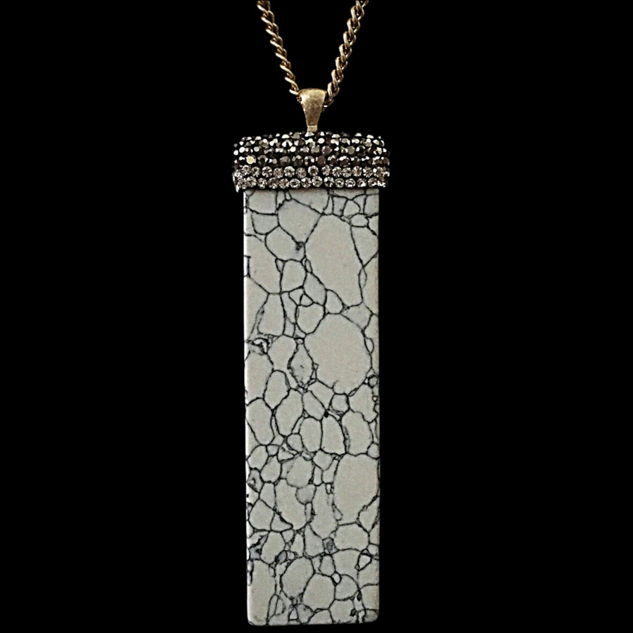 Gold Tone Natural Pendant Necklace with Accent Stones - White Howlite