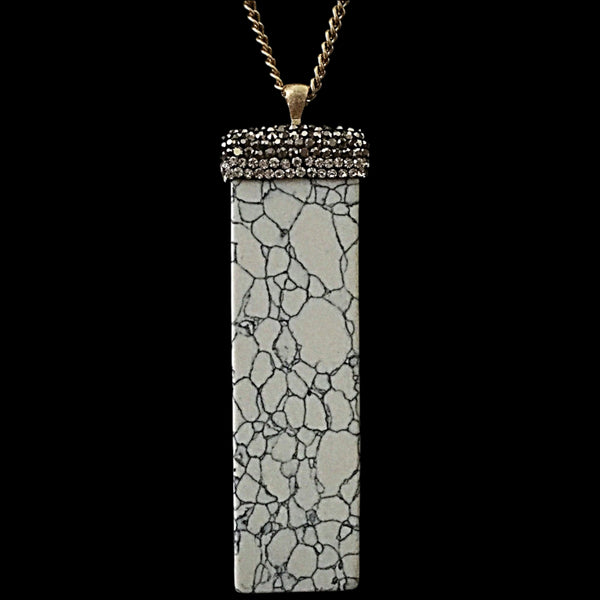 Gold Tone Natural Pendant Necklace with Accent Stones - White Howlite