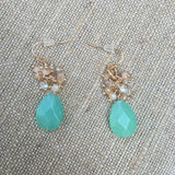 Gold Tone Beaded Teardrop Earrings- Mint