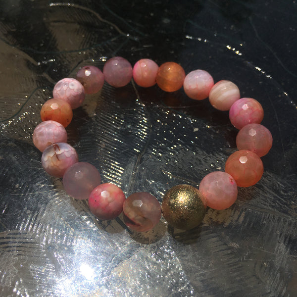 Handmade Beaded Stretch Bracelet- Pink