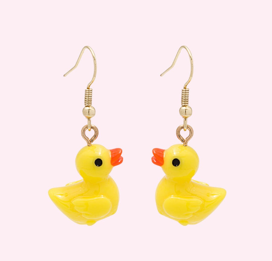 Yellow Duck Fish Hook Earrings