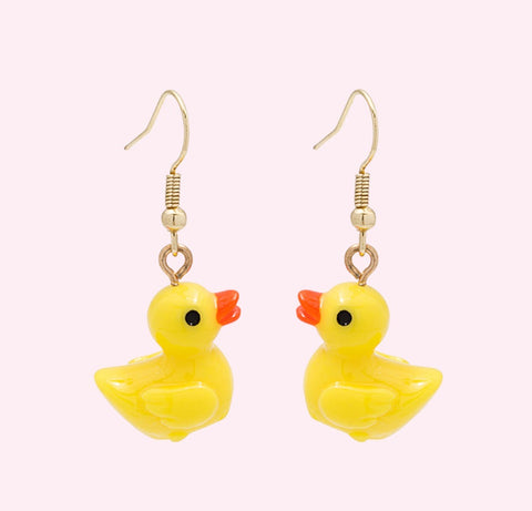 Yellow Duck Fish Hook Earrings