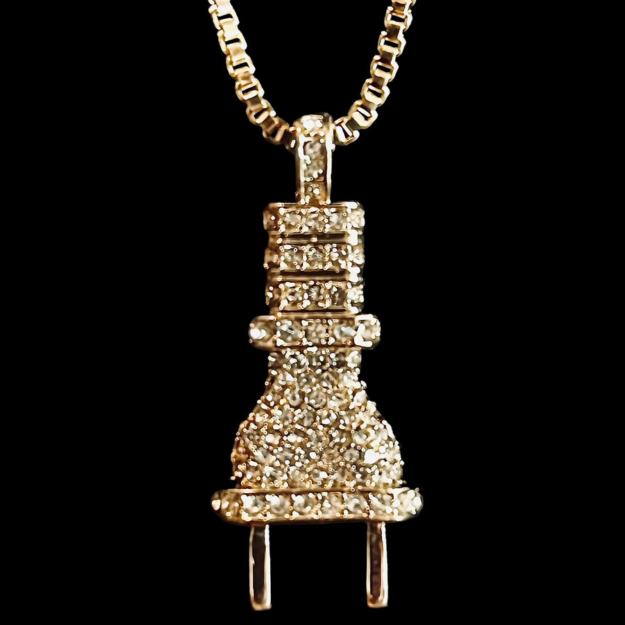 Gold & Rhinestone Plug Pendant Necklace
