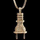 Gold & Rhinestone Plug Pendant Necklace