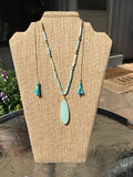 Gold Tone Adjustable Teardrop, Beads, & Tassel Necklace- Mint