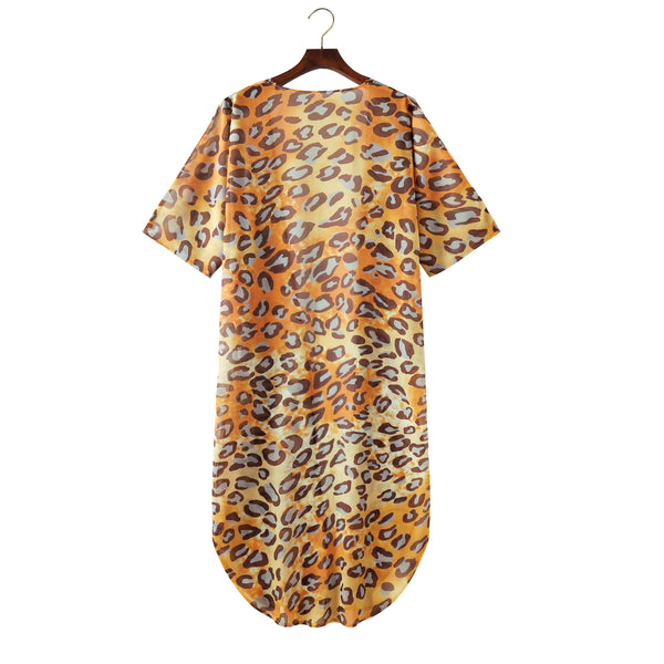 Leopard Print Chiffon Kimono Cover-Up