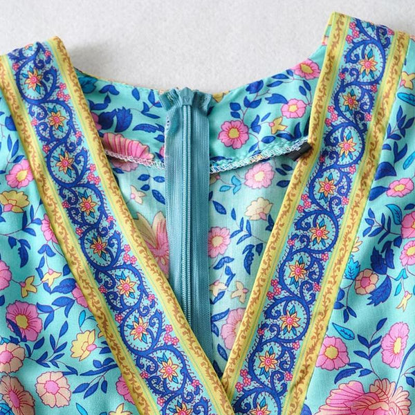 Women's Deep V-Neck Floral Print  Wide Leg Rompers